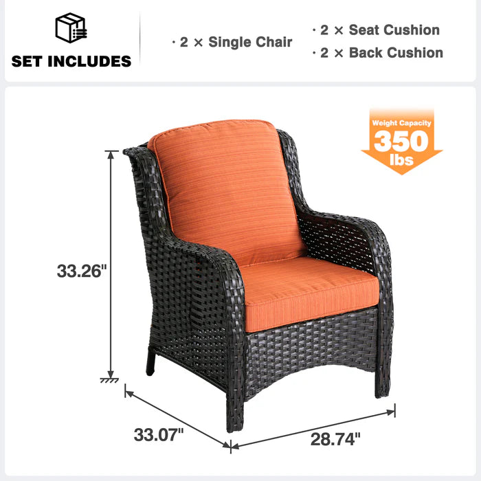 ALTRIGUS Patio Chairs 2-Piece Kenard Curved Handrest, Outdoor Conversation Set with Cushions