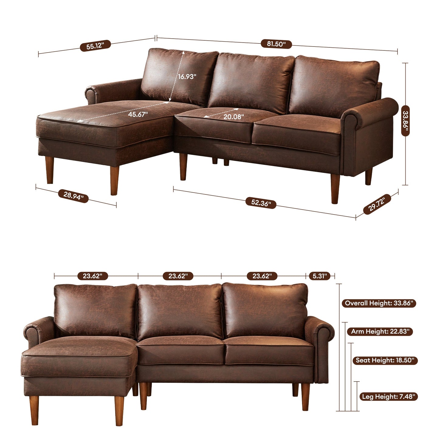 ALTRIGUS 82 Inch Sofa Couch With Extra Deep Seats3 Seat Sofa For Living Room,Dorm,Office,Apartment