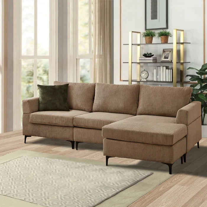 ALTRIGUS 96.4" Living Room Sofa Reversible Chaise Corduroy Fabric with Ottoman