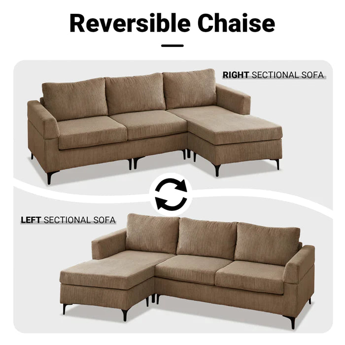 ALTRIGUS 96.4" Living Room Sofa Reversible Chaise Corduroy Fabric with Ottoman