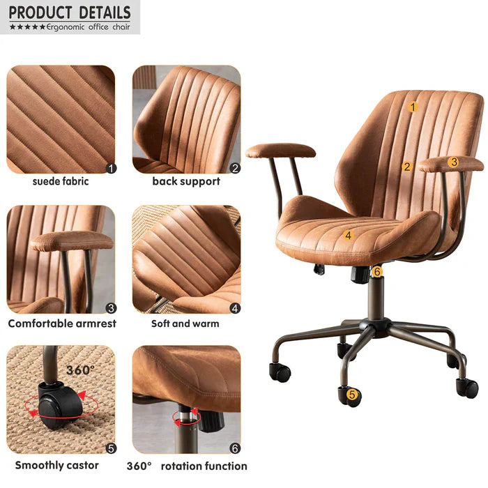 ALTRIGUS Office Chair Suede Fabric for Executive and Home Office Ergonomic Chair-Light Brown