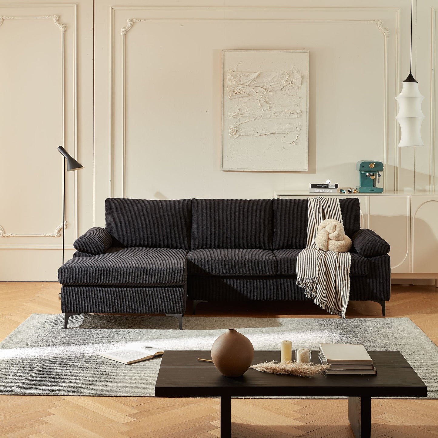 ALTRIGUS Living Room Sofa Reversible Chaise 100" Wide with Ottoman