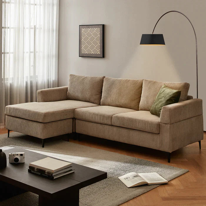ALTRIGUS 96.4" Living Room Sofa Reversible Chaise Corduroy Fabric with Ottoman
