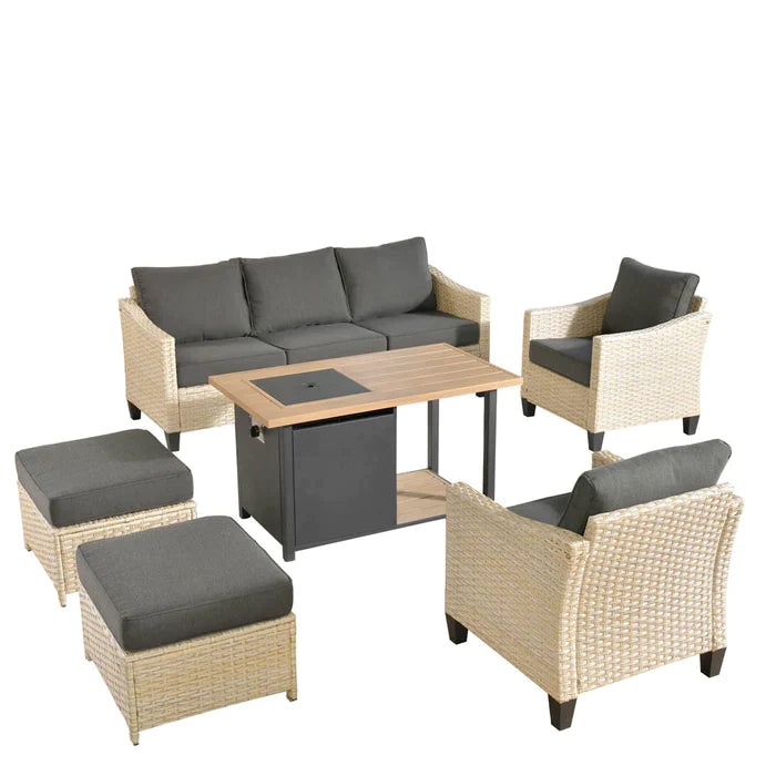 ALTRIGUS Athena Series Outdoor Patio Furniture Set 6-Piece with 46'' Double Layer Rectangle Fire Pit Table