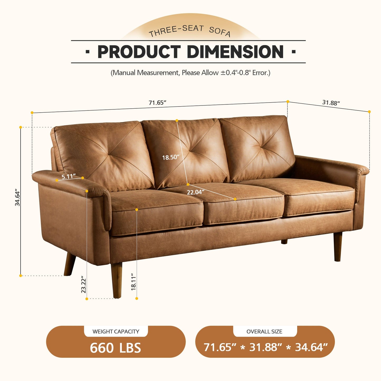 ALTRIGUS 72"Hot Stamping, Living Room Sofa, Easy To Install Sofa For Different House Types