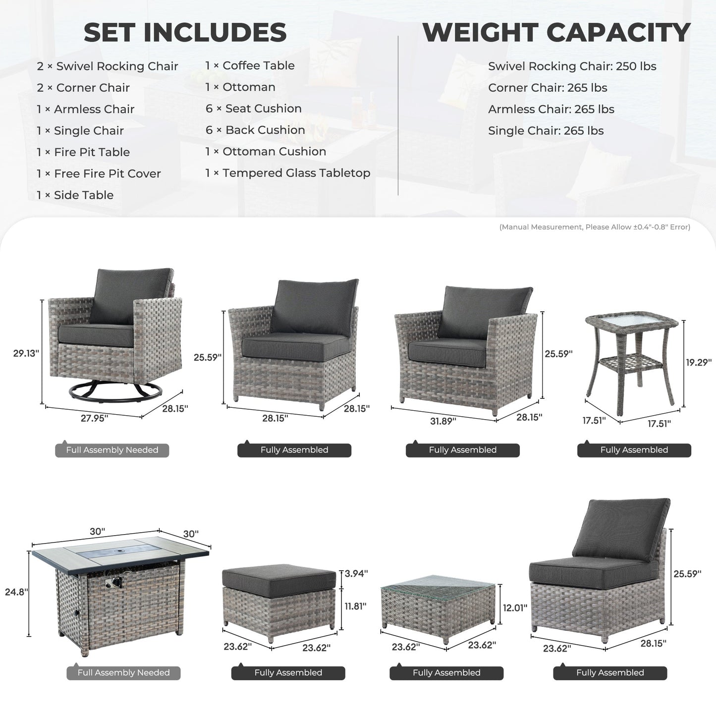 ALTRIGUS Patio Furniture Outdoor Sectional Sofa Sets 10 Pieces no Assembly Required Big Size Patio Sofa