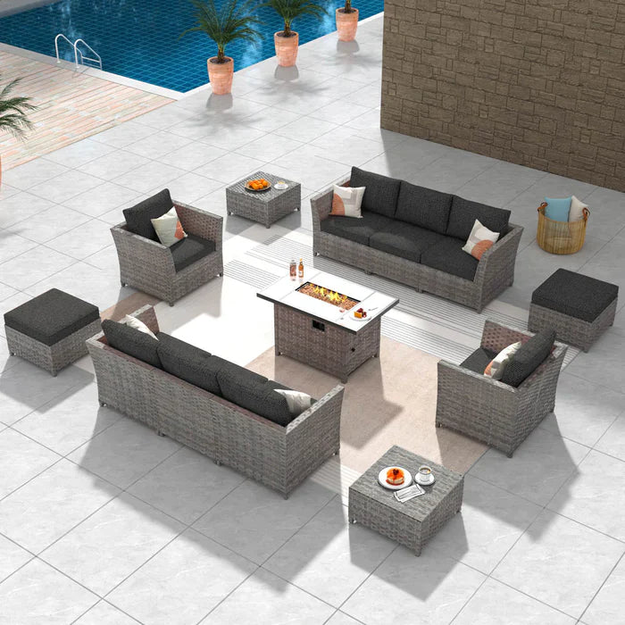 ALTRIGUS Patio Furniture Set 12-Piece with 42"Rectangle Fire Pit Table Minimal Assembly