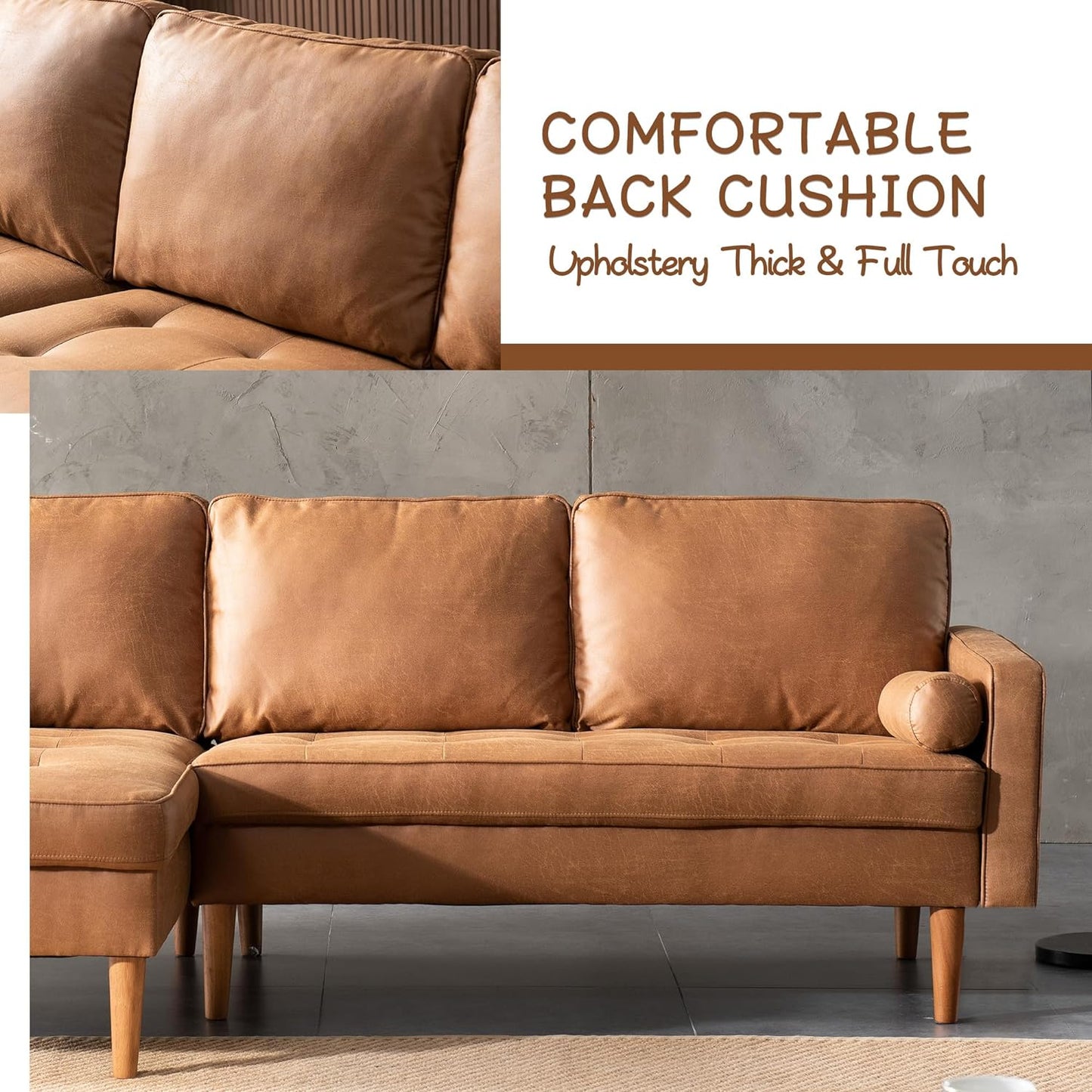 ALTRIGUS L-shape Sectional Sofa Couch,3-seat Suede Fabric Sofa Modern Accent Couch Lounge for Small Spaces(Left Chaise,Light Brown)