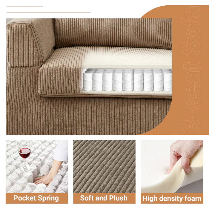 ALTRIGUS 96.4" Living Room Sofa Reversible Chaise Corduroy Fabric with Ottoman