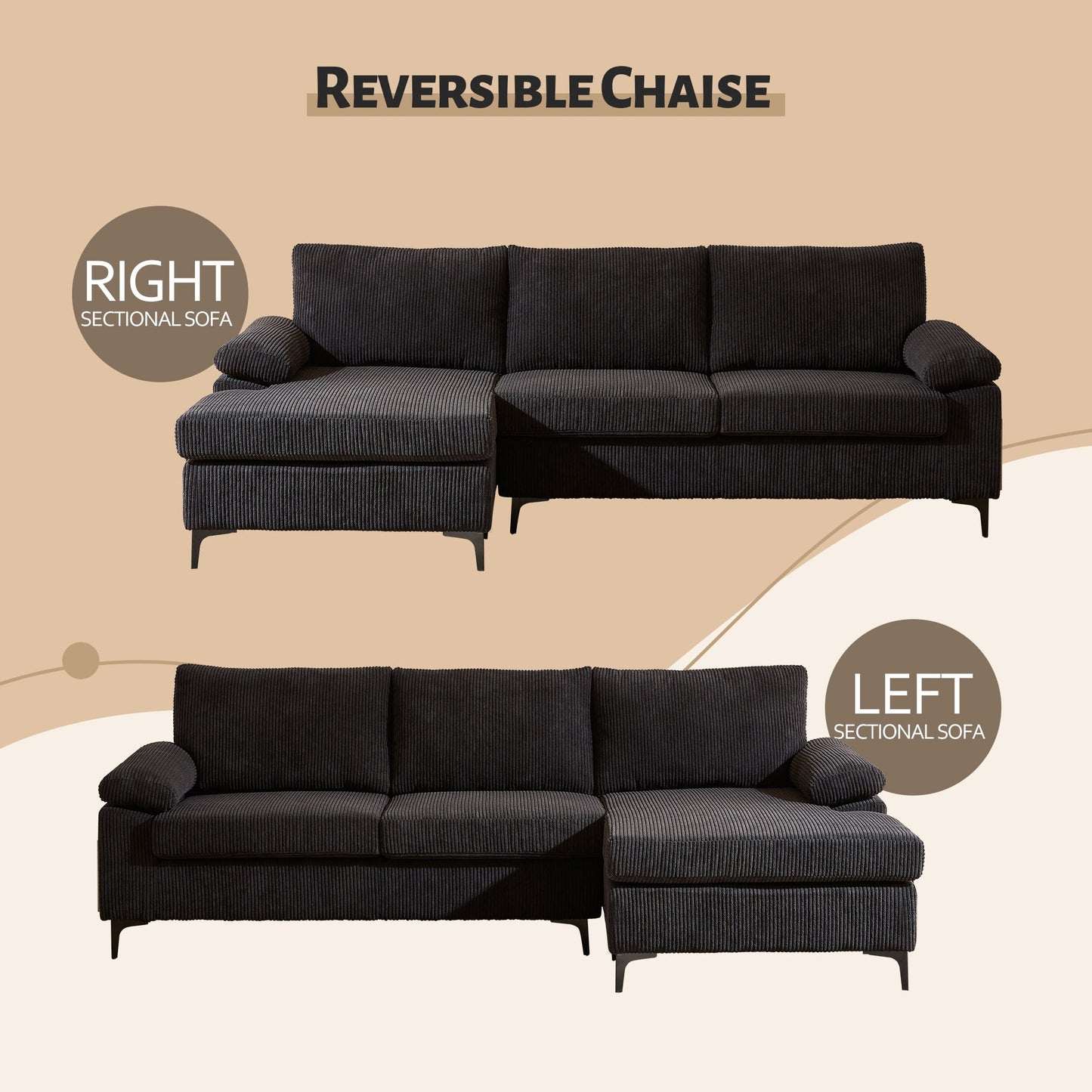 ALTRIGUS Living Room Sofa Reversible Chaise 100" Wide with Ottoman