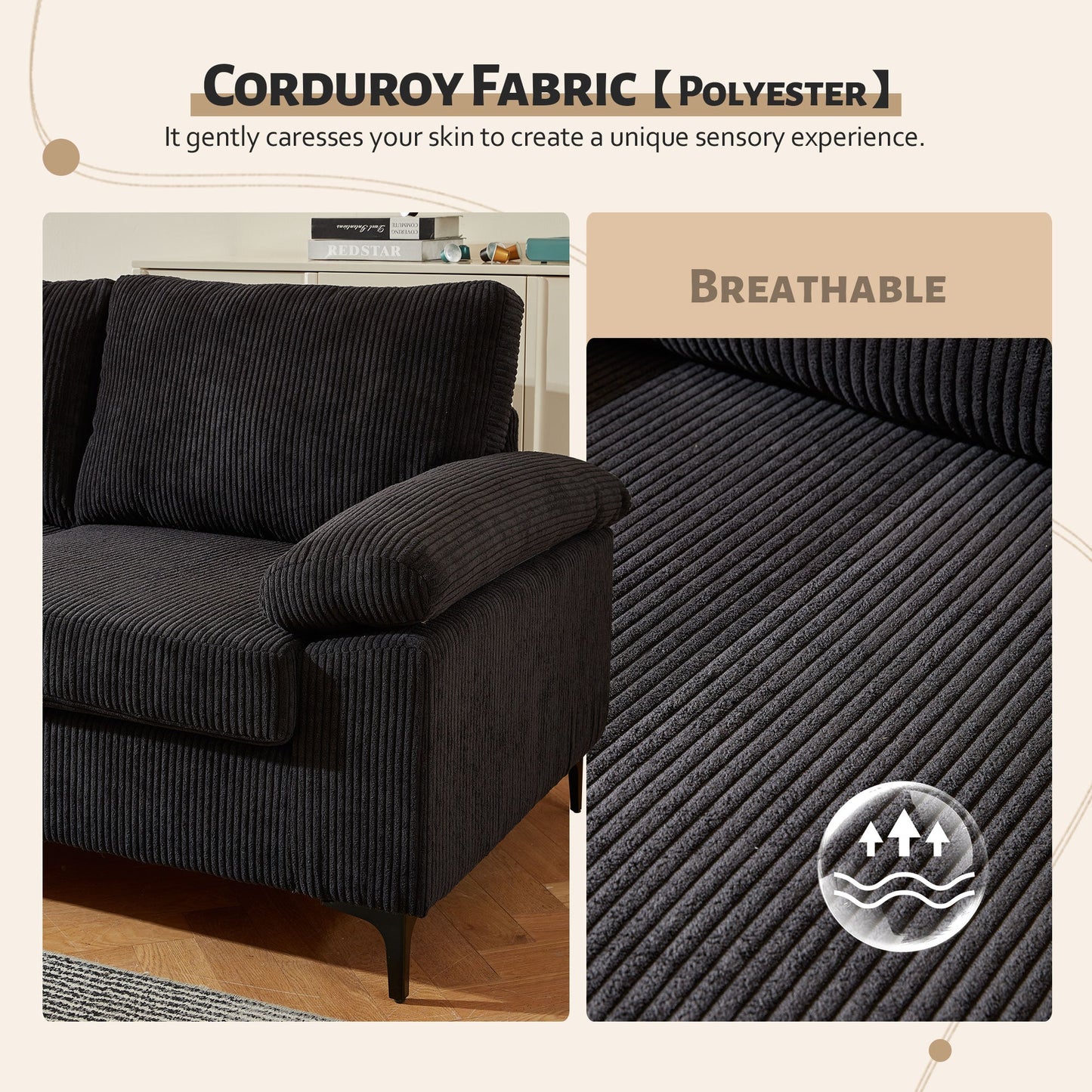 ALTRIGUS Living Room Sofa Reversible Chaise 100" Wide with Ottoman