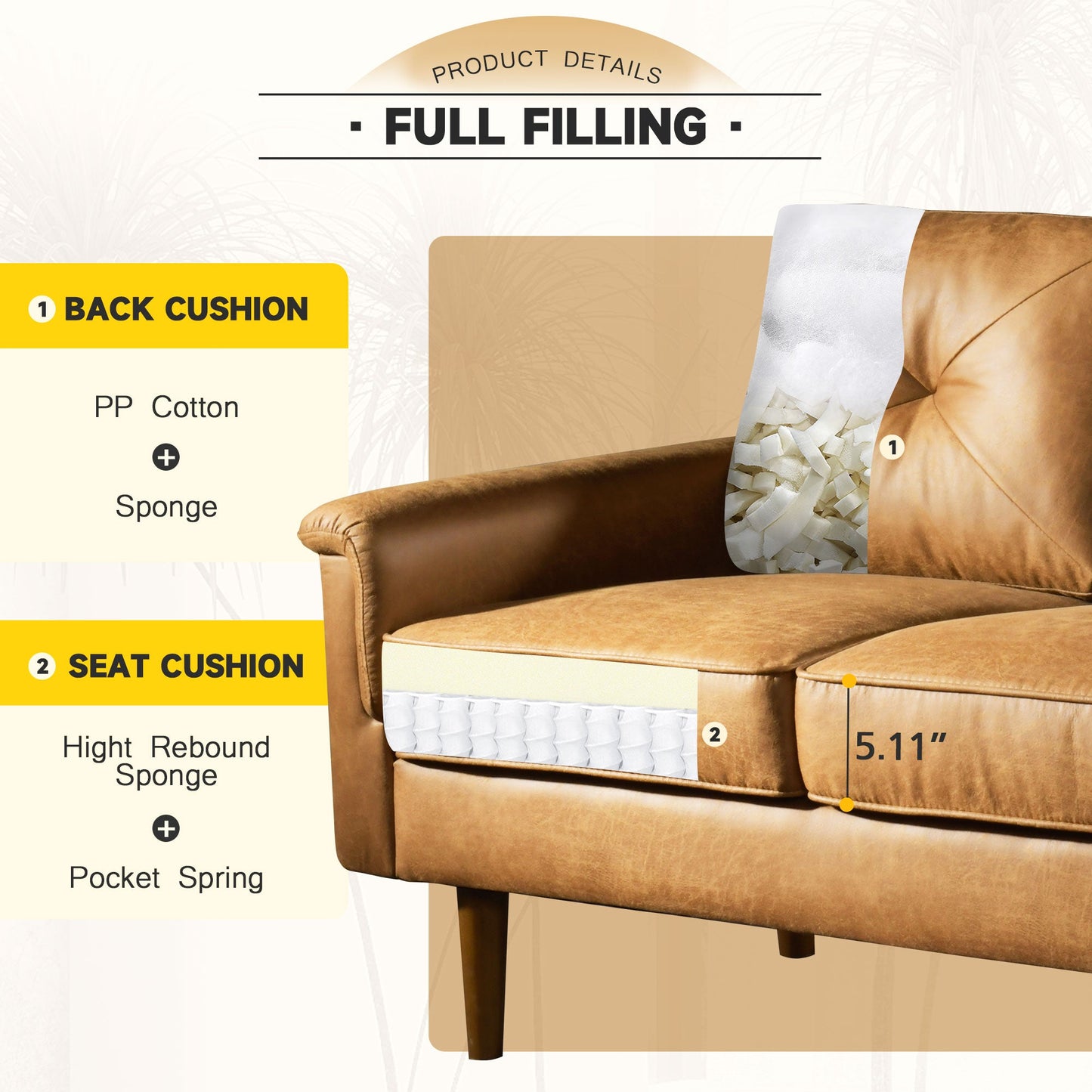 ALTRIGUS 72"Hot Stamping, Living Room Sofa, Easy To Install Sofa For Different House Types