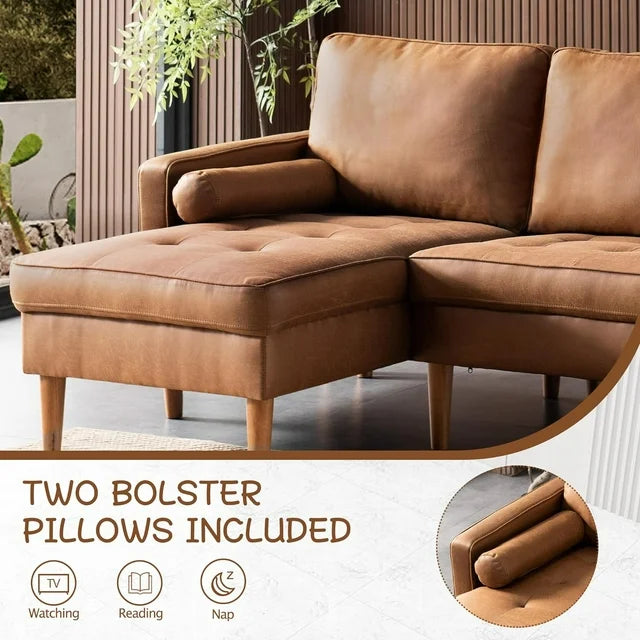 ALTRIGUS L-shape Sectional Sofa Couch,3-seat Suede Fabric Sofa Modern Accent Couch Lounge for Small Spaces(Left Chaise,Light Brown)