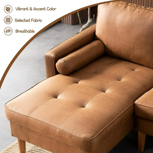 ALTRIGUS L-shape Sectional Sofa Couch,3-seat Suede Fabric Sofa Modern Accent Couch Lounge for Small Spaces(Left Chaise,Light Brown)
