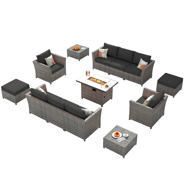 ALTRIGUS Patio Furniture Set 12-Piece with 42"Rectangle Fire Pit Table Minimal Assembly