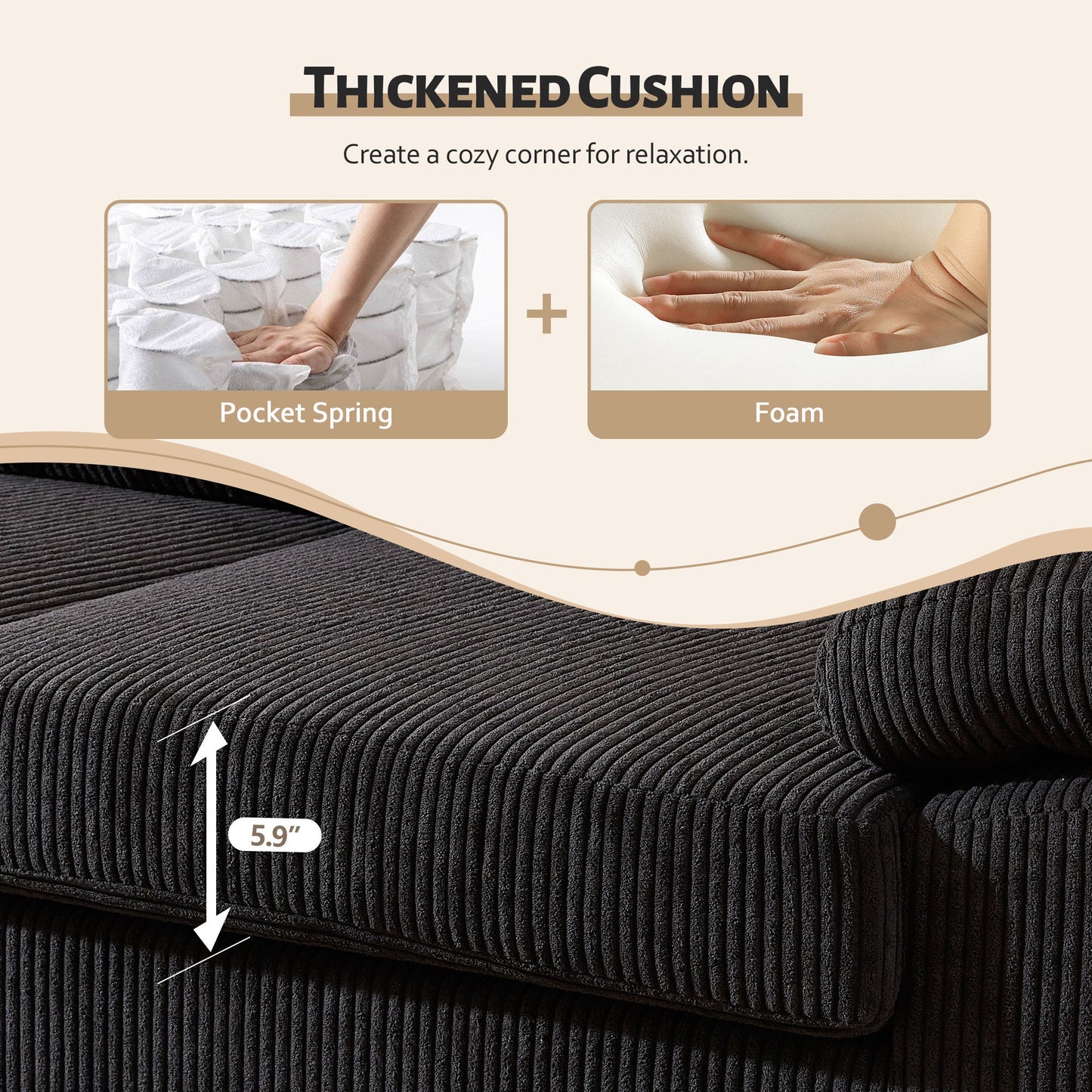 ALTRIGUS Living Room Sofa Reversible Chaise 100" Wide with Ottoman