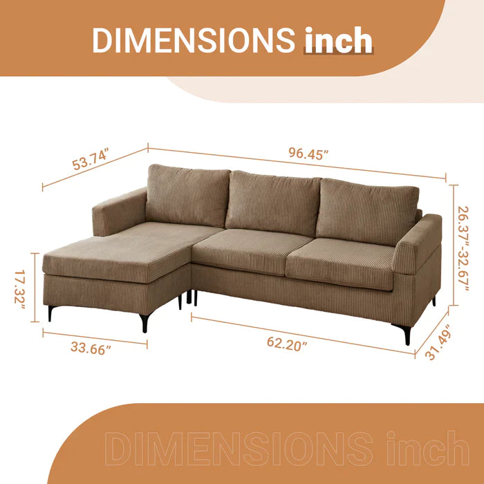 ALTRIGUS 96.4" Living Room Sofa Reversible Chaise Corduroy Fabric with Ottoman