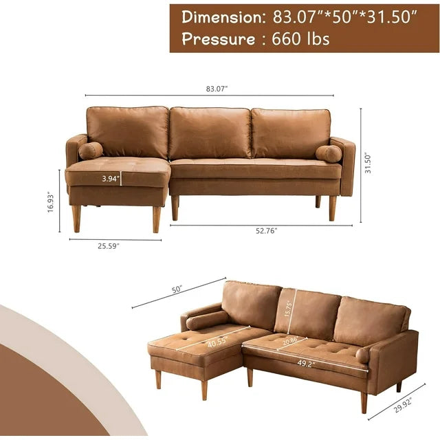 ALTRIGUS L-shape Sectional Sofa Couch,3-seat Suede Fabric Sofa Modern Accent Couch Lounge for Small Spaces(Left Chaise,Light Brown)