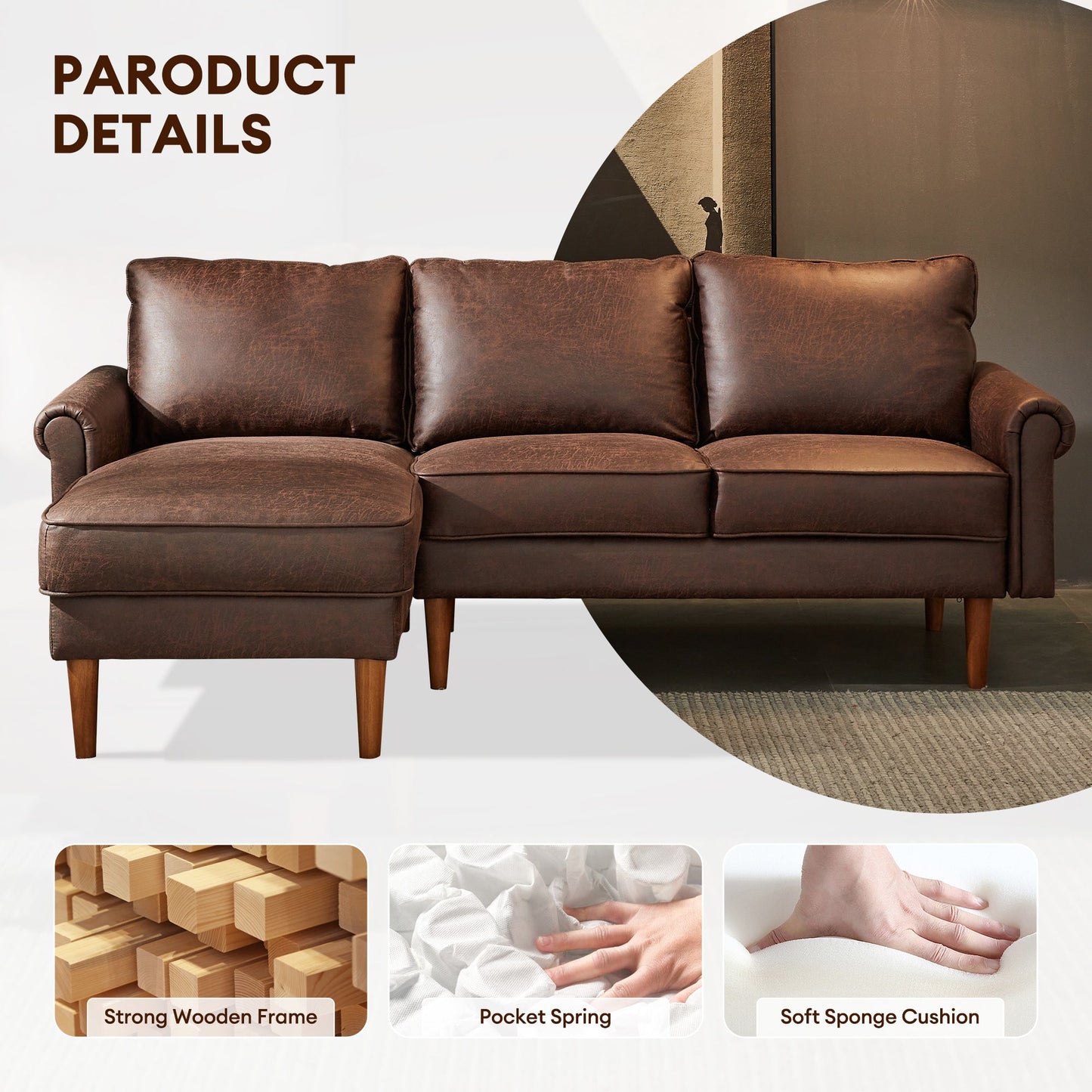 ALTRIGUS 82 Inch Sofa Couch With Extra Deep Seats3 Seat Sofa For Living Room,Dorm,Office,Apartment